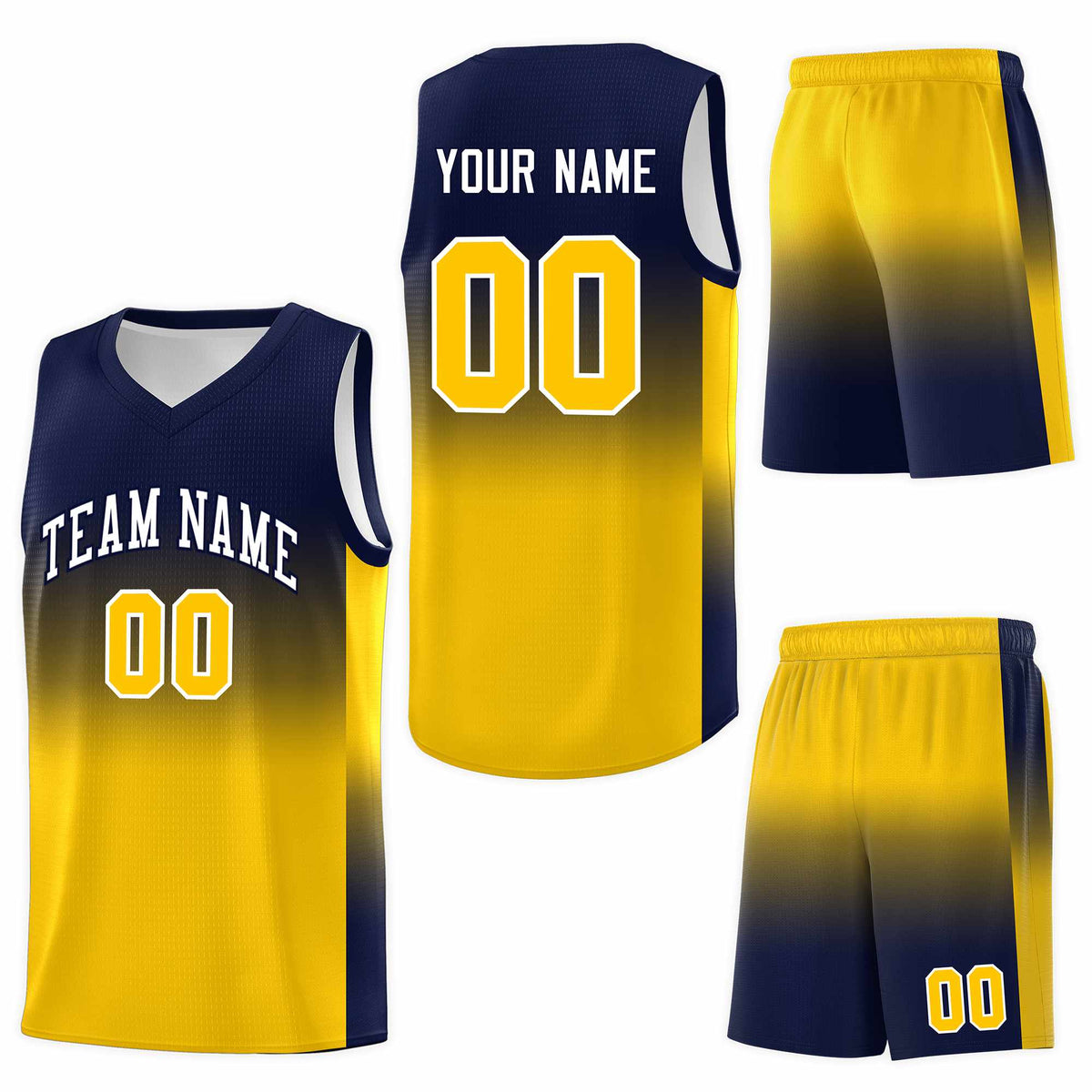 Custom Navy Gold Gradient Fashion Sets Sports Uniform Basketball Jersey