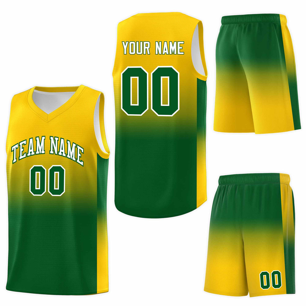 Custom Gold Kelly Green Gradient Fashion Sets Sports Uniform Basketball Jersey