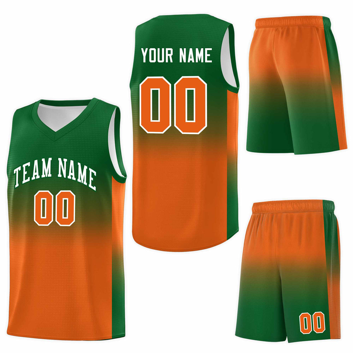 Custom Kelly Green Orange Gradient Fashion Sets Sports Uniform Basketball Jersey