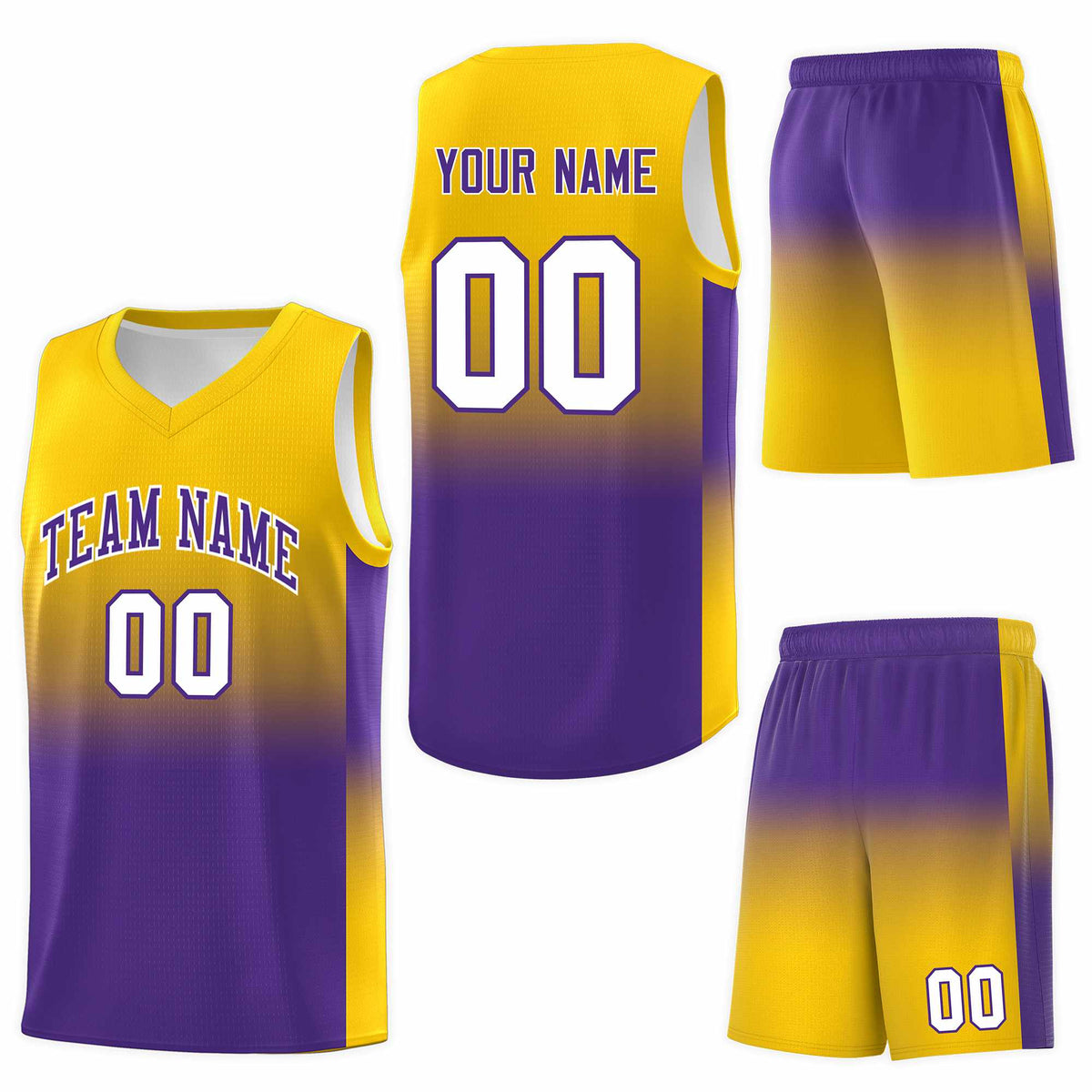 Custom Gold Purple Gradient Fashion Sets Sports Uniform Basketball Jersey