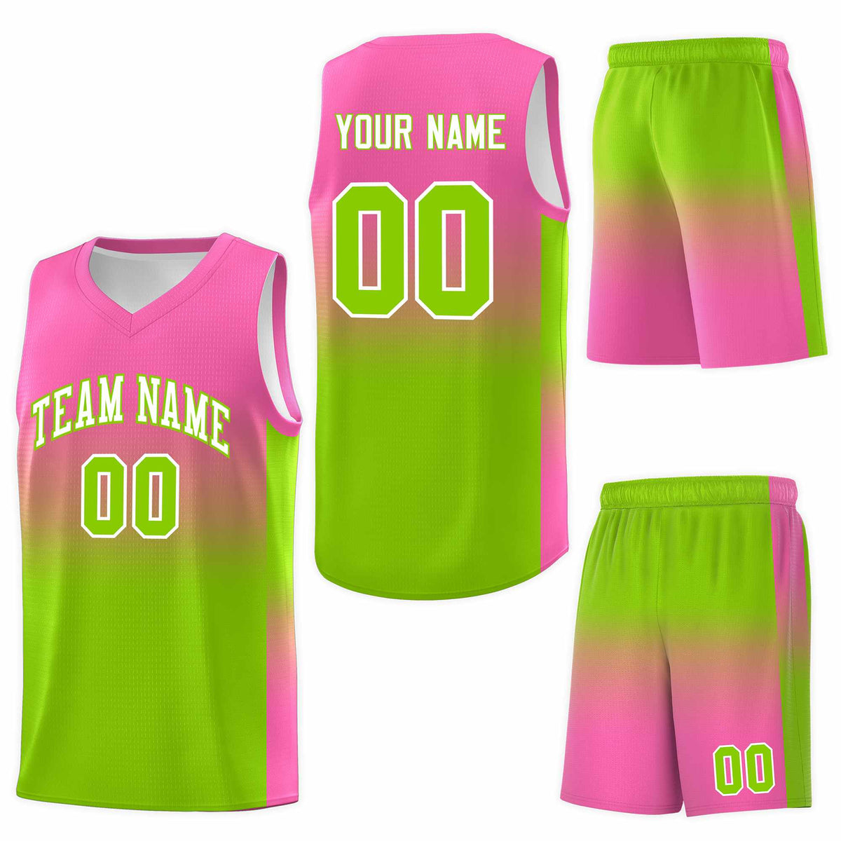 Custom Pink Neon Green Gradient Fashion Sets Sports Uniform Basketball Jersey