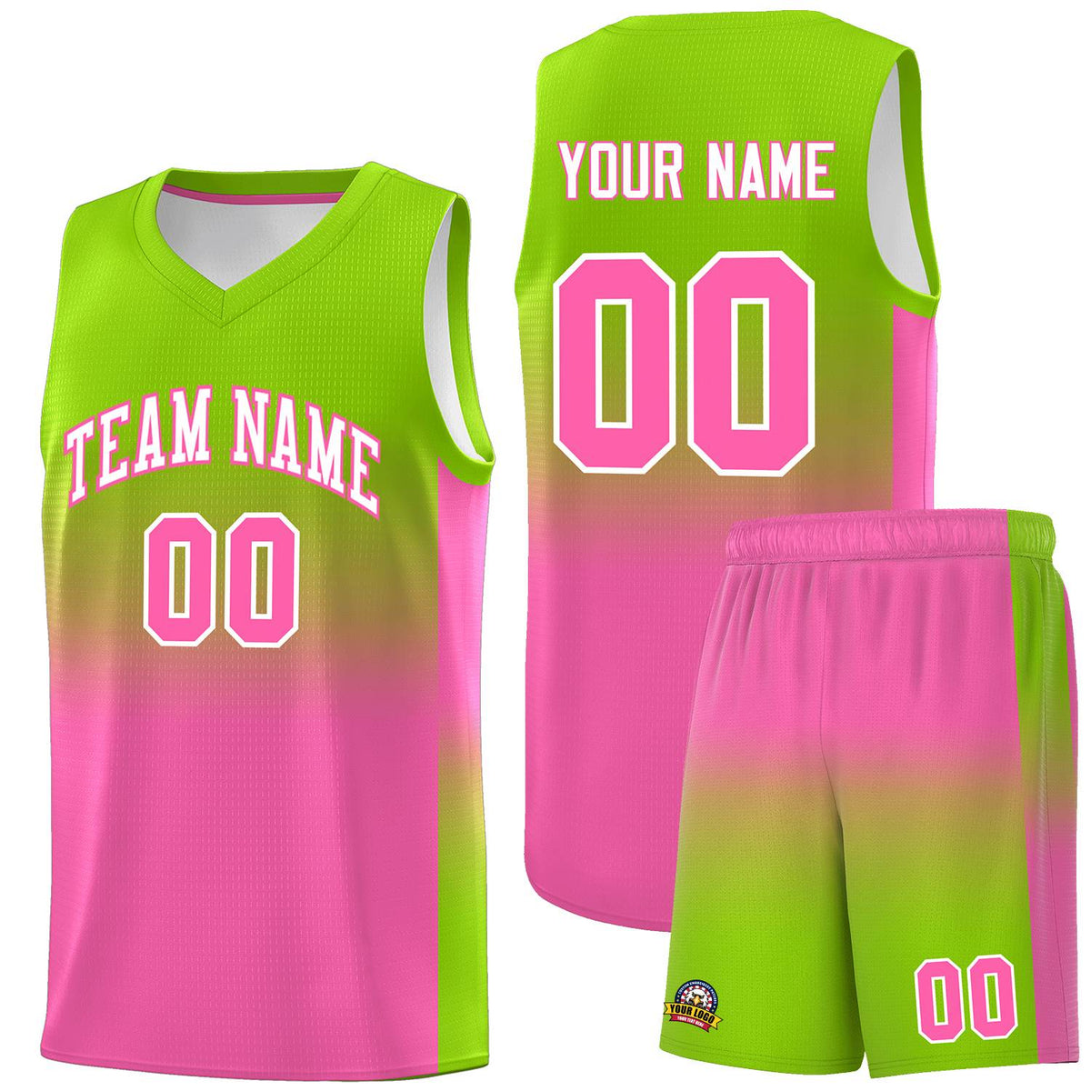 Custom Neon Green Pink Gradient Fashion Sets Sports Uniform Basketball Jersey