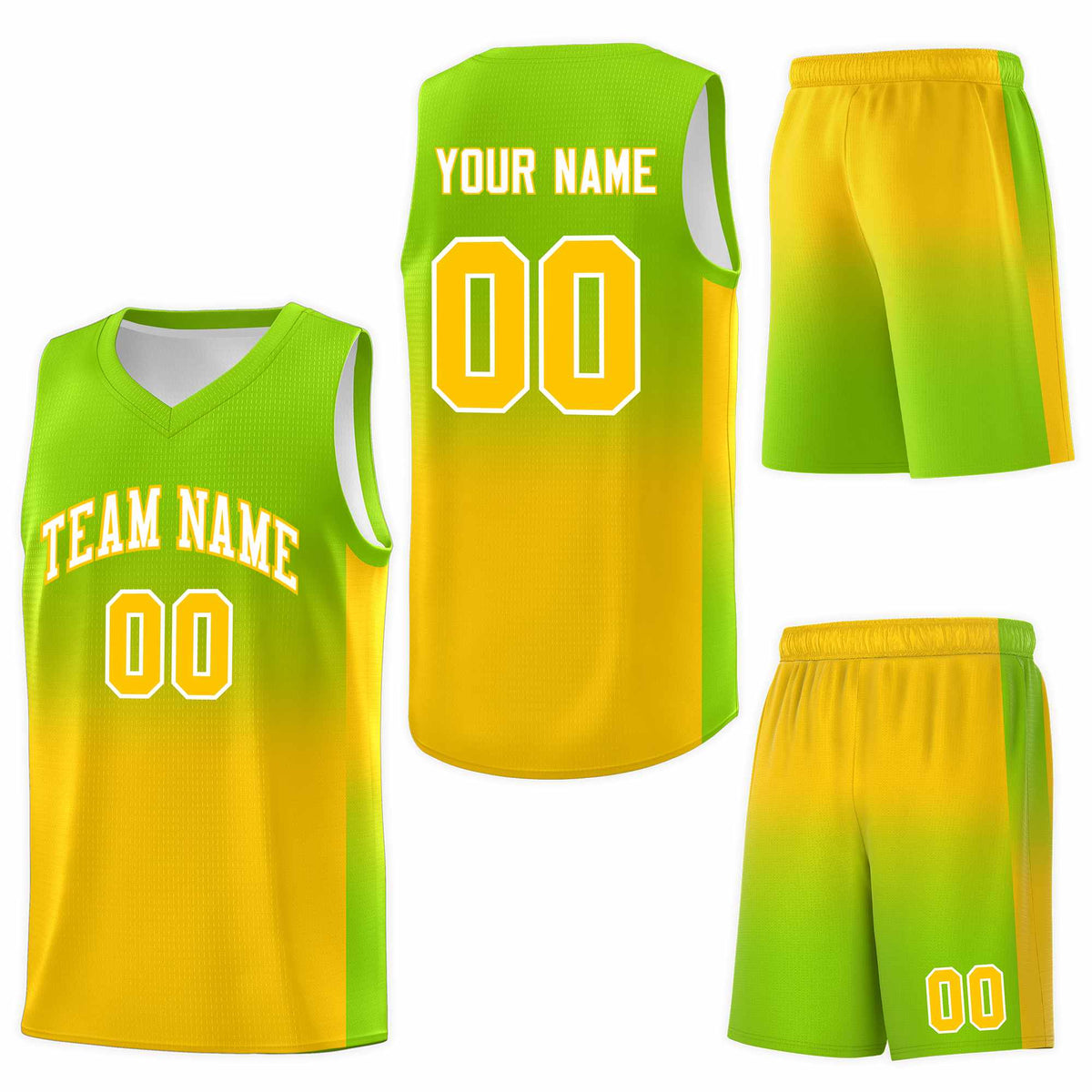 Custom Neon Green Gold Gradient Fashion Sets Sports Uniform Basketball Jersey