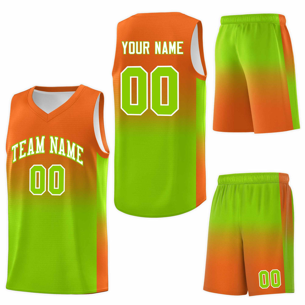 Custom Orange Neon Green Gradient Fashion Sets Sports Uniform Basketball Jersey