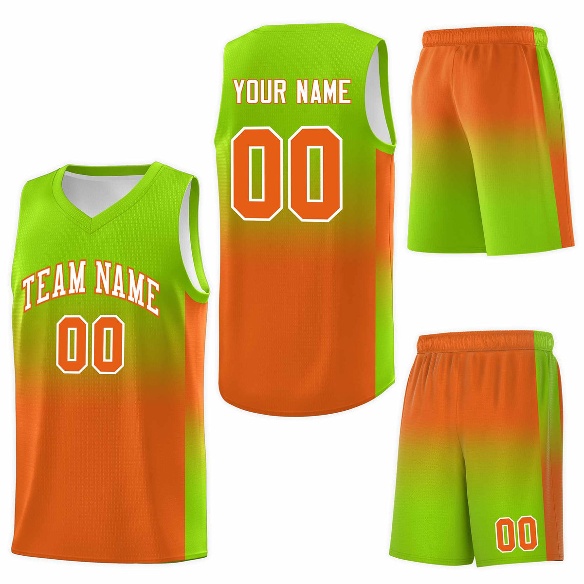 Custom Neon Green Orange Gradient Fashion Sets Sports Uniform Basketball Jersey