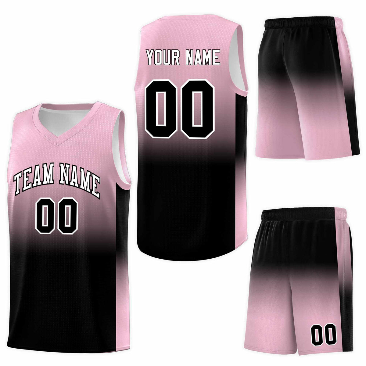 Custom Light Pink Black Gradient Fashion Sets Sports Uniform Basketball Jersey
