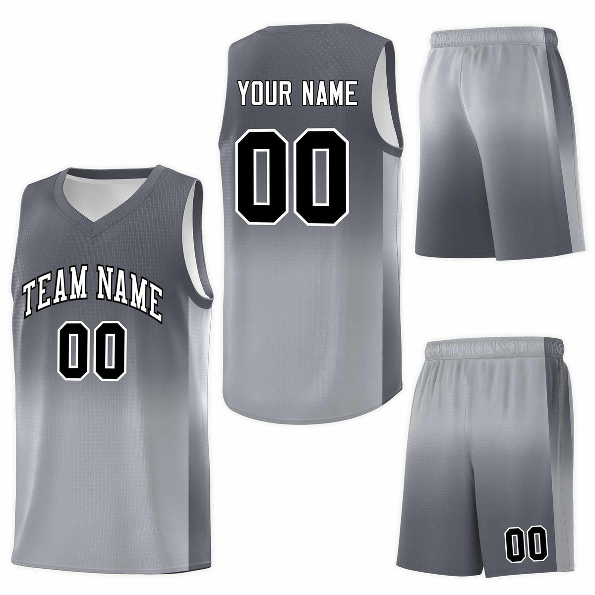 Custom Dark Gray Gray Gradient Fashion Sets Sports Uniform Basketball Jersey