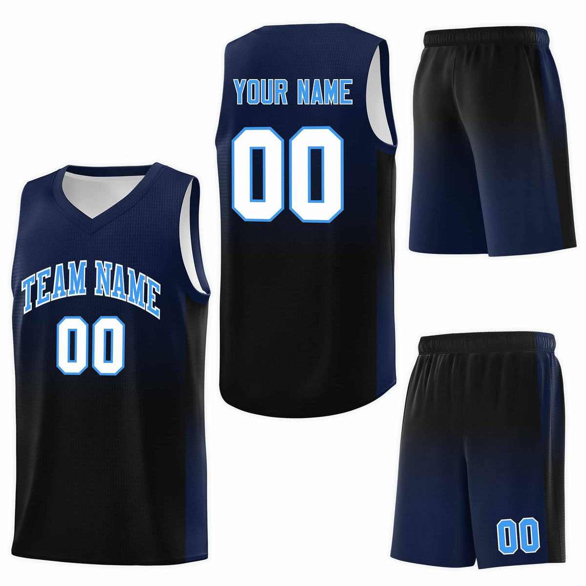 Custom Navy Black Gradient Fashion Sets Sports Uniform Basketball Jersey