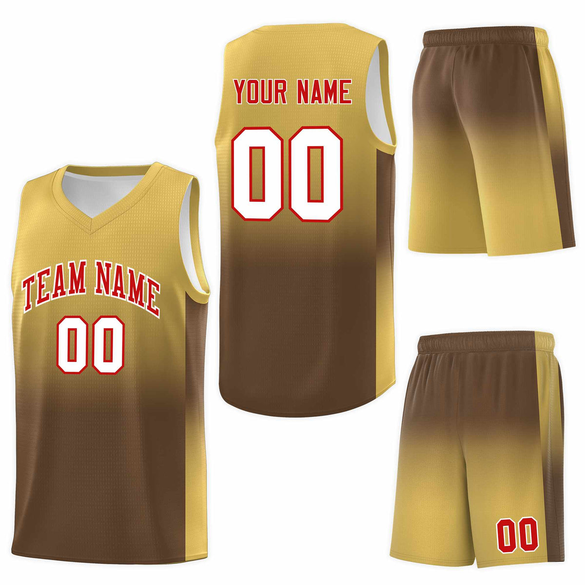 Custom Old Gold Light Brown Gradient Fashion Sets Sports Uniform Basketball Jersey