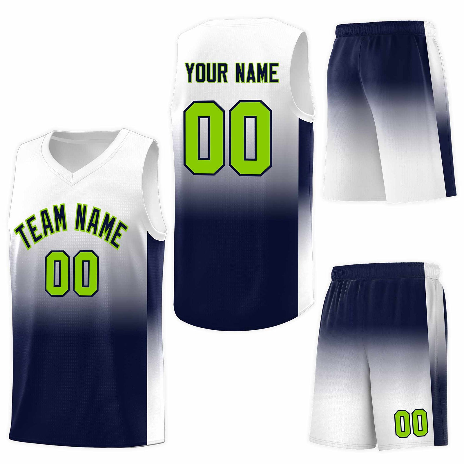 Custom White Navy Gradient Fashion Sets Sports Uniform Basketball Jersey