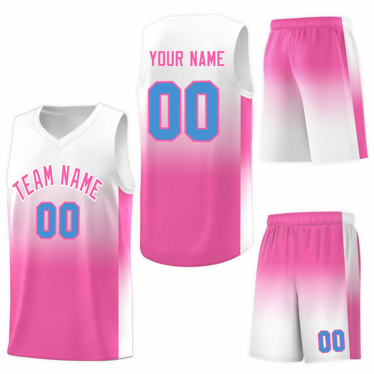 Custom White Pink Gradient Fashion Sets Sports Uniform Basketball Jersey