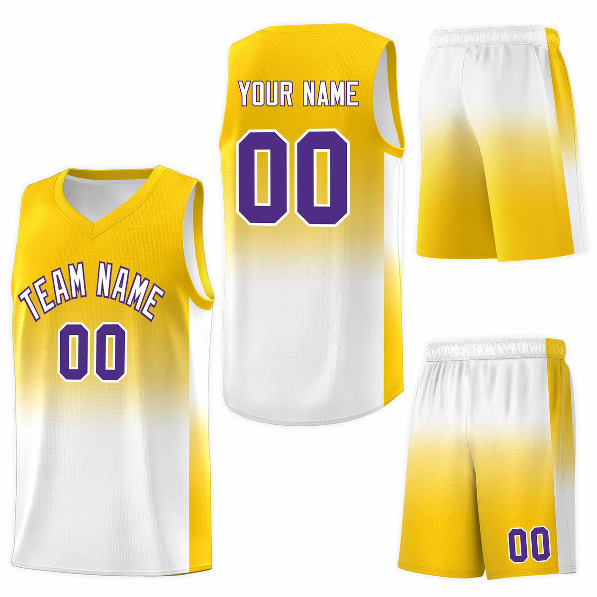 Custom Gold White Gradient Fashion Sets Sports Uniform Basketball Jersey