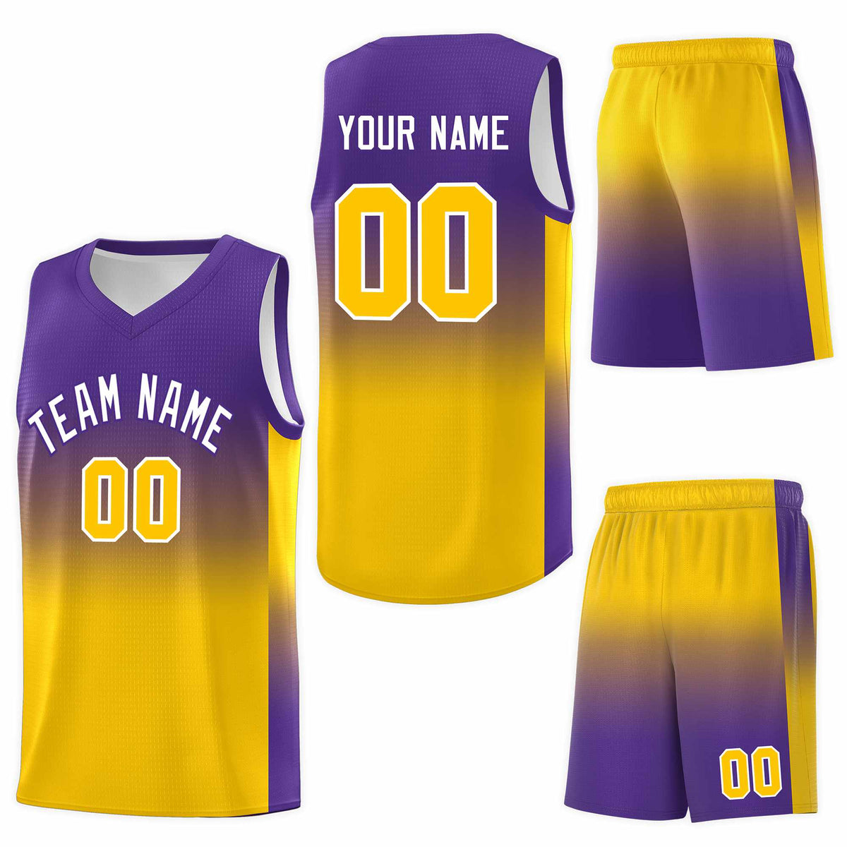 Custom Purple Gold Gradient Fashion Sets Sports Uniform Basketball Jersey