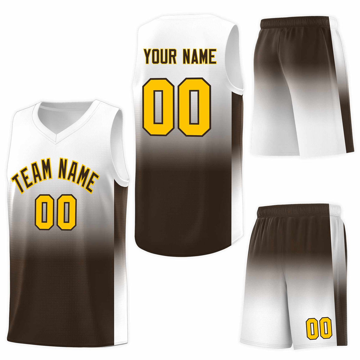 Custom White Brown Gradient Fashion Sets Sports Uniform Basketball Jersey