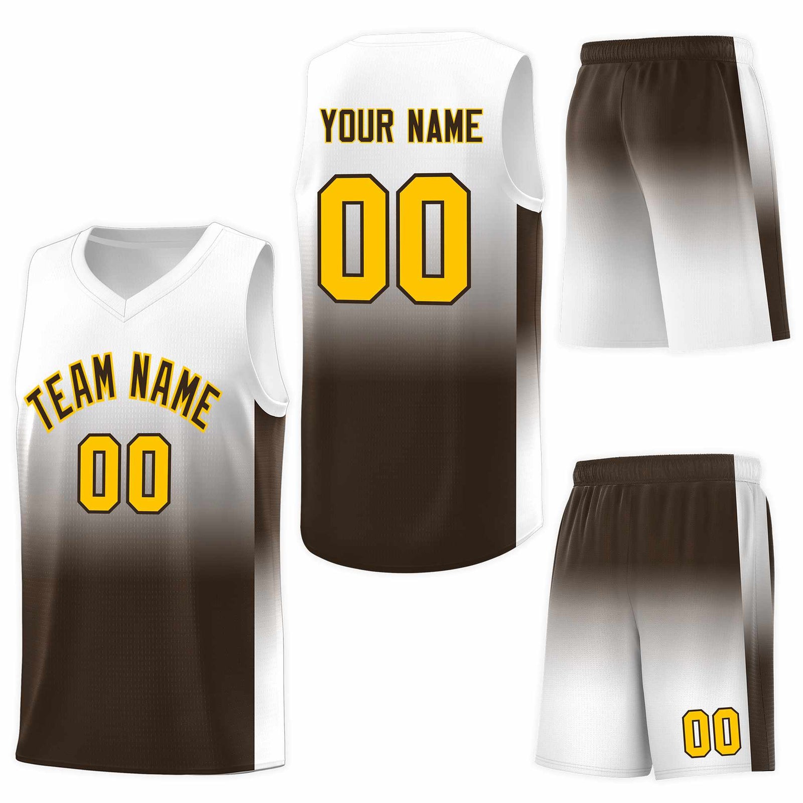 Custom White Brown Gradient Fashion Sets Sports Uniform Basketball Jersey