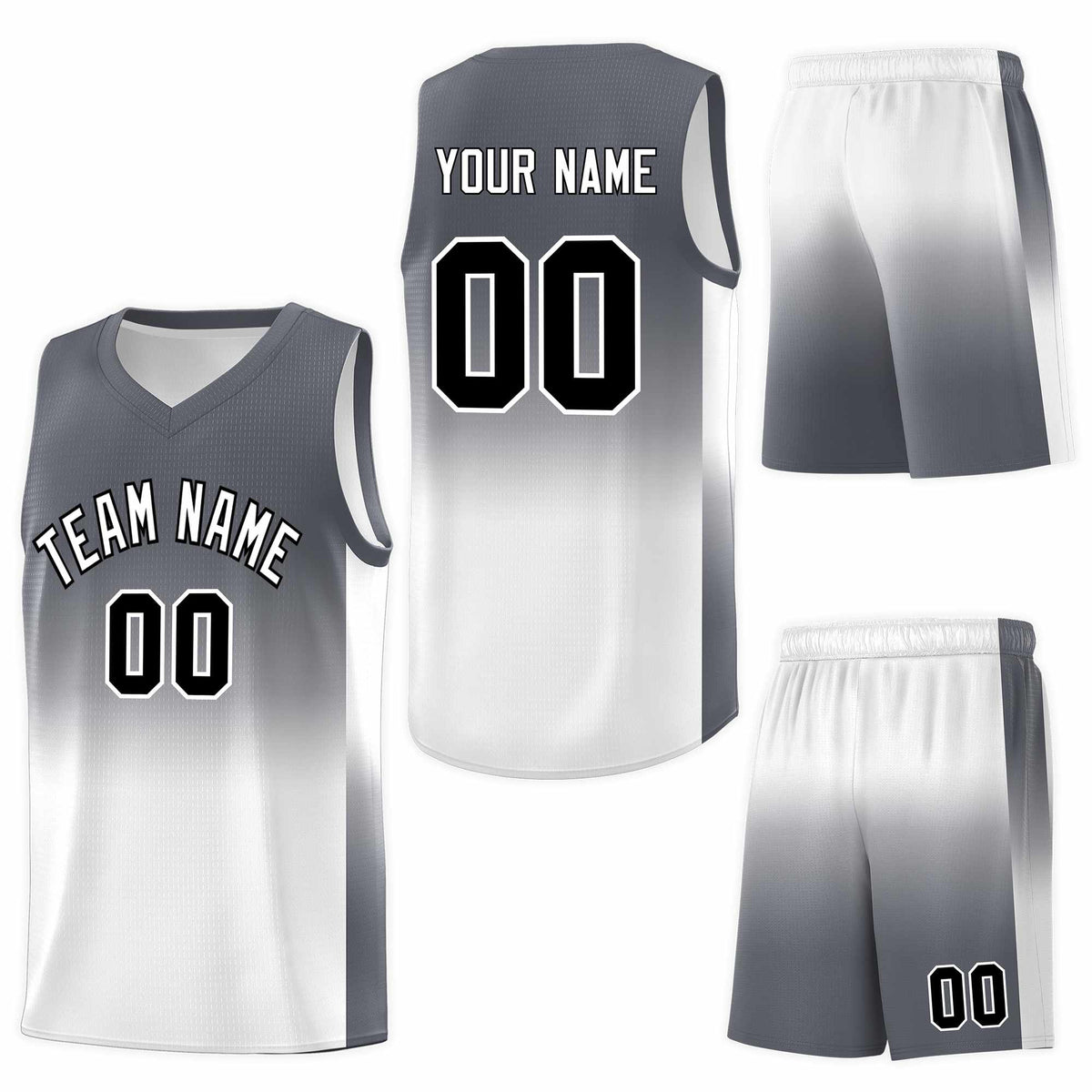 Custom Dark Gray White Gradient Fashion Sets Sports Uniform Basketball Jersey