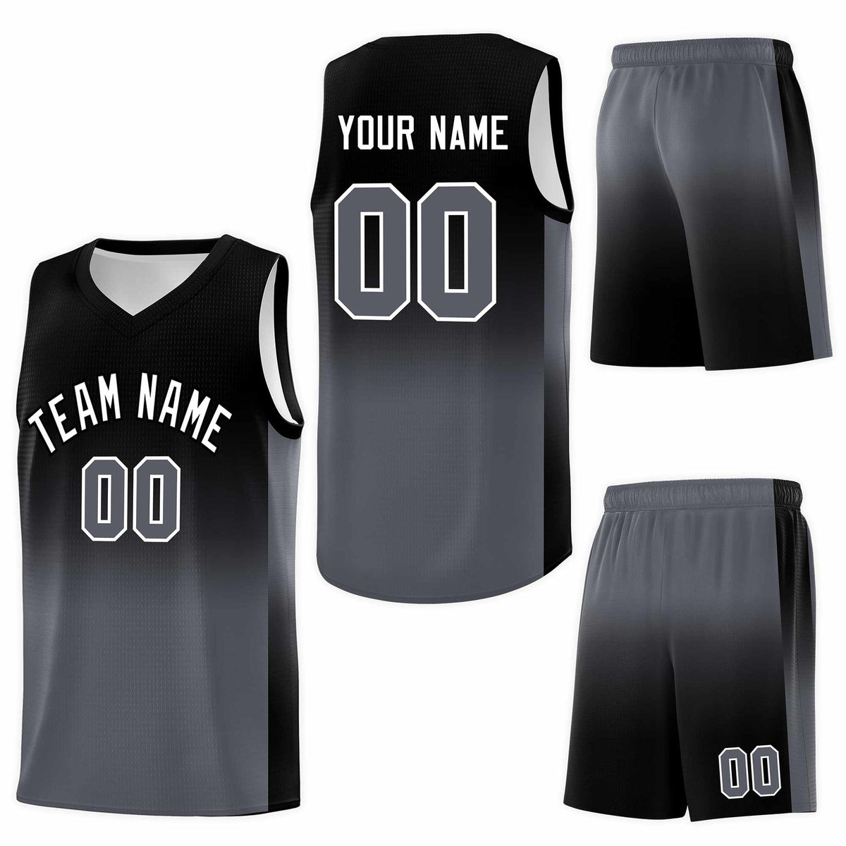 Custom Black Dark Gray Gradient Fashion Sets Sports Uniform Basketball Jersey