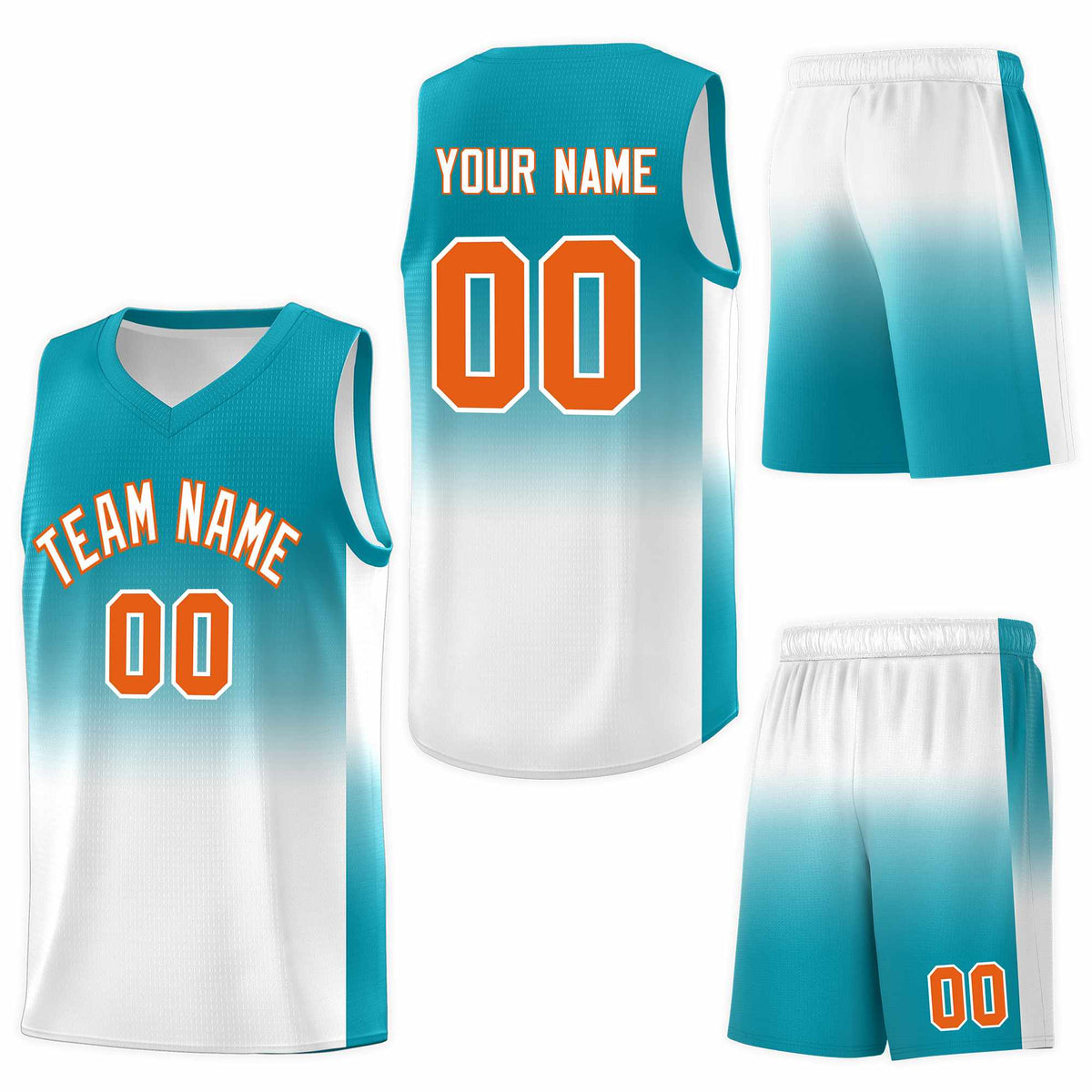 Custom Aqua White Gradient Fashion Sets Sports Uniform Basketball Jersey