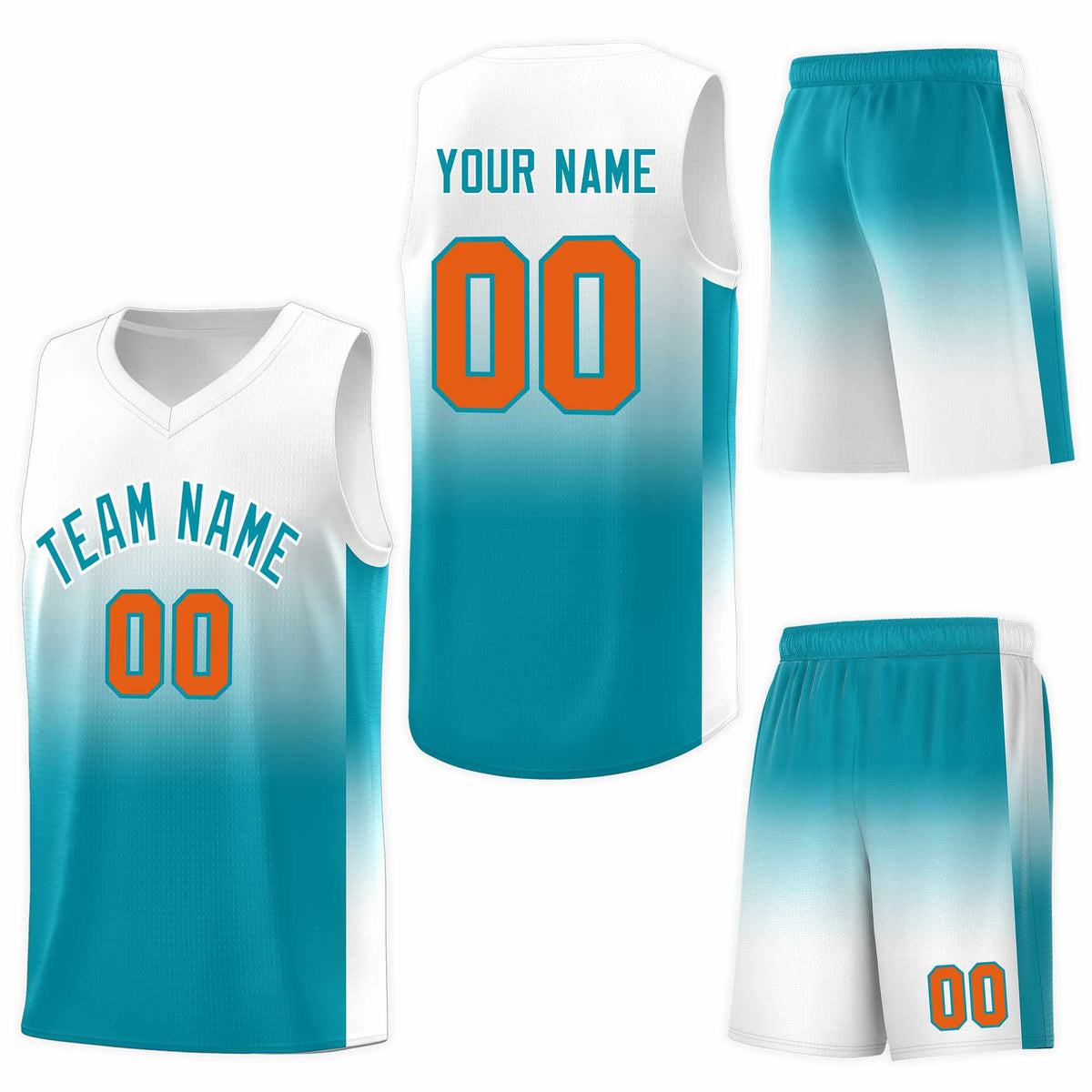 Custom White Aqua Gradient Fashion Sets Sports Uniform Basketball Jersey