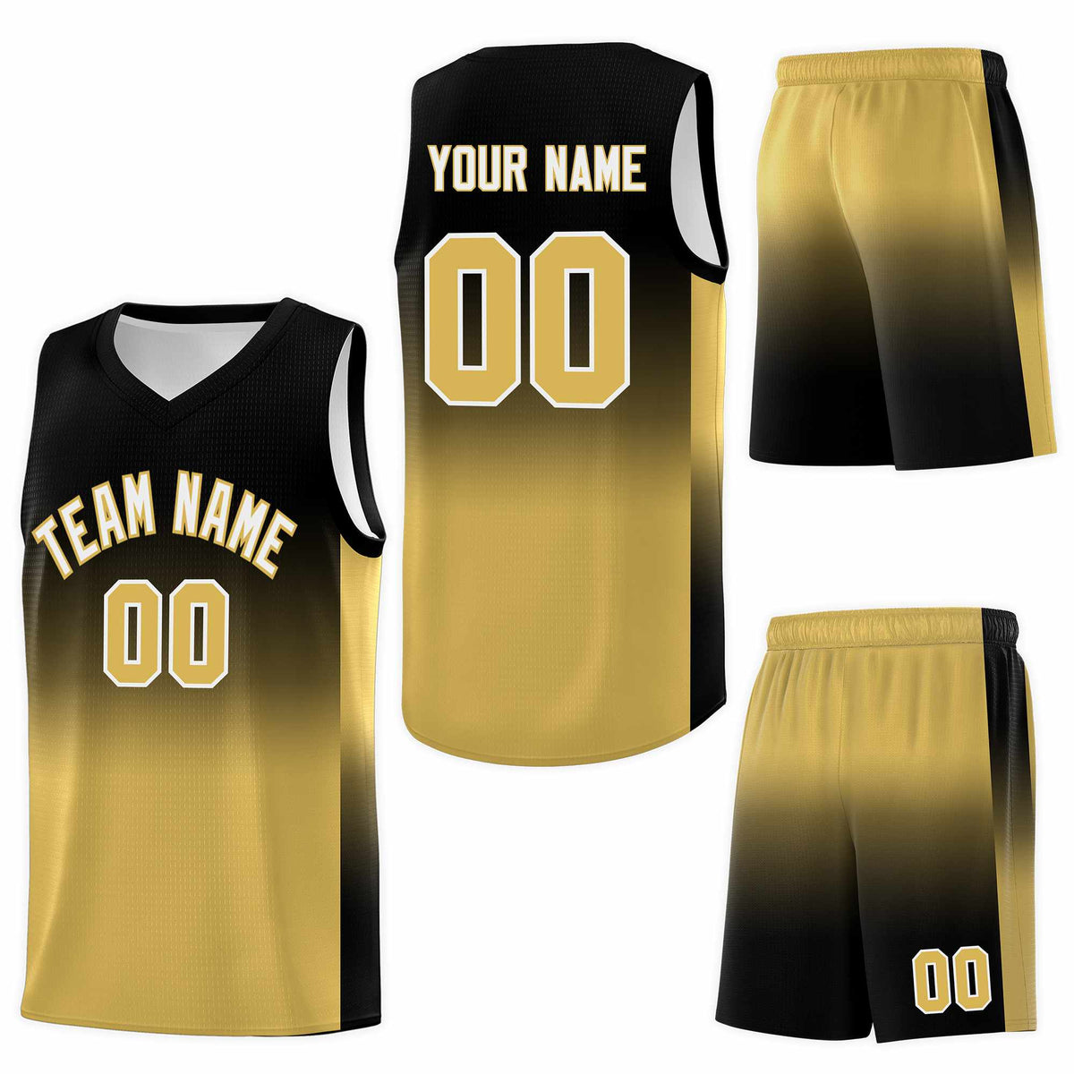 Custom Black Old Gold Gradient Fashion Sets Sports Uniform Basketball Jersey