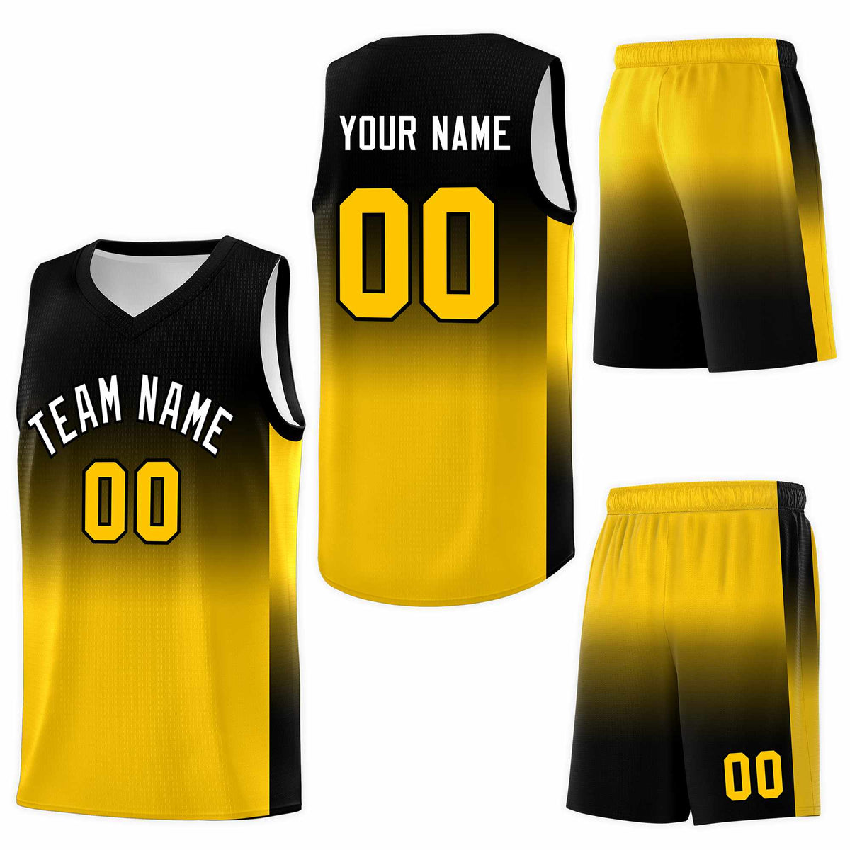 Custom Black Gold Gradient Fashion Sets Sports Uniform Basketball Jersey