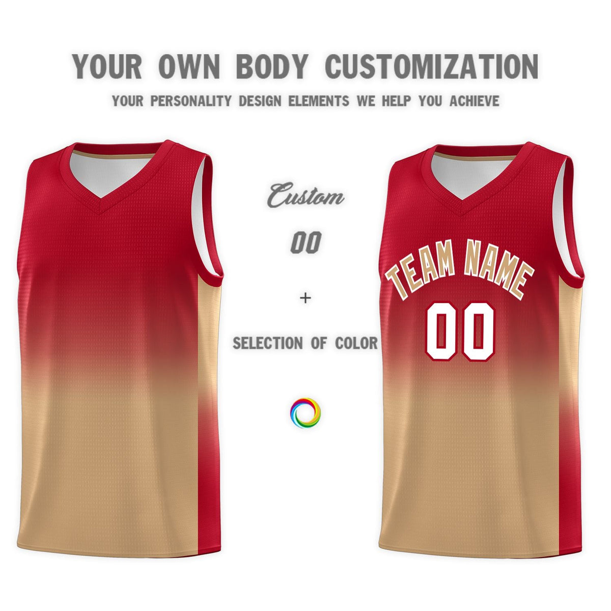 Custom Red Old Gold Gradient Fashion Sets Sports Uniform Basketball Jersey