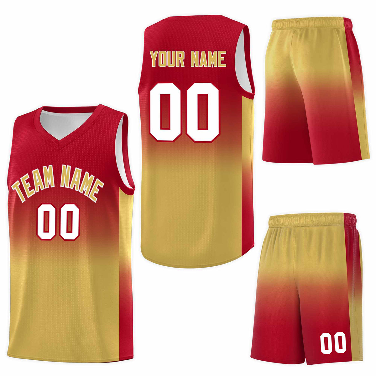 Custom Red Old Gold Gradient Fashion Sets Sports Uniform Basketball Jersey