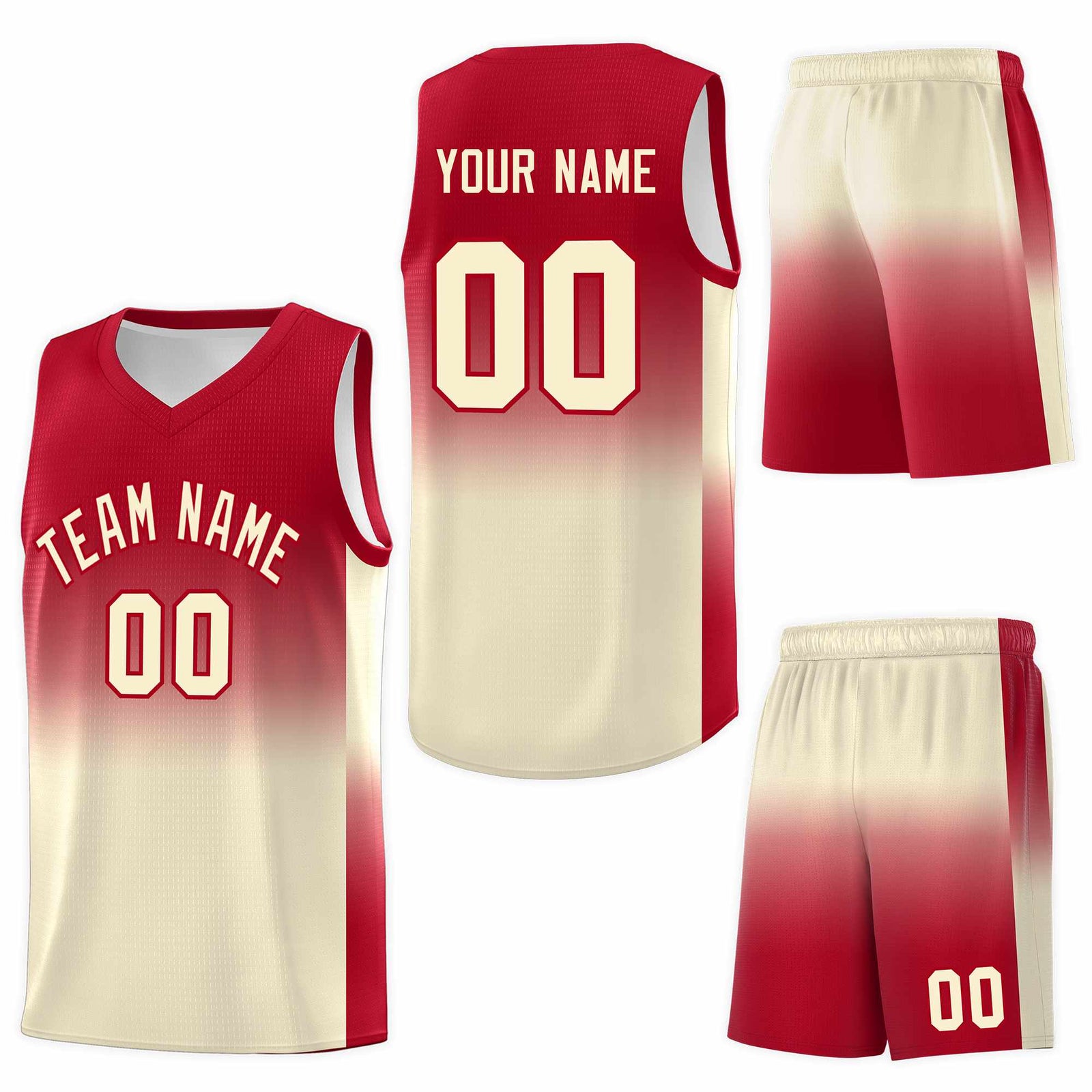 Custom Red Cream Gradient Fashion Sets Sports Uniform Basketball Jersey