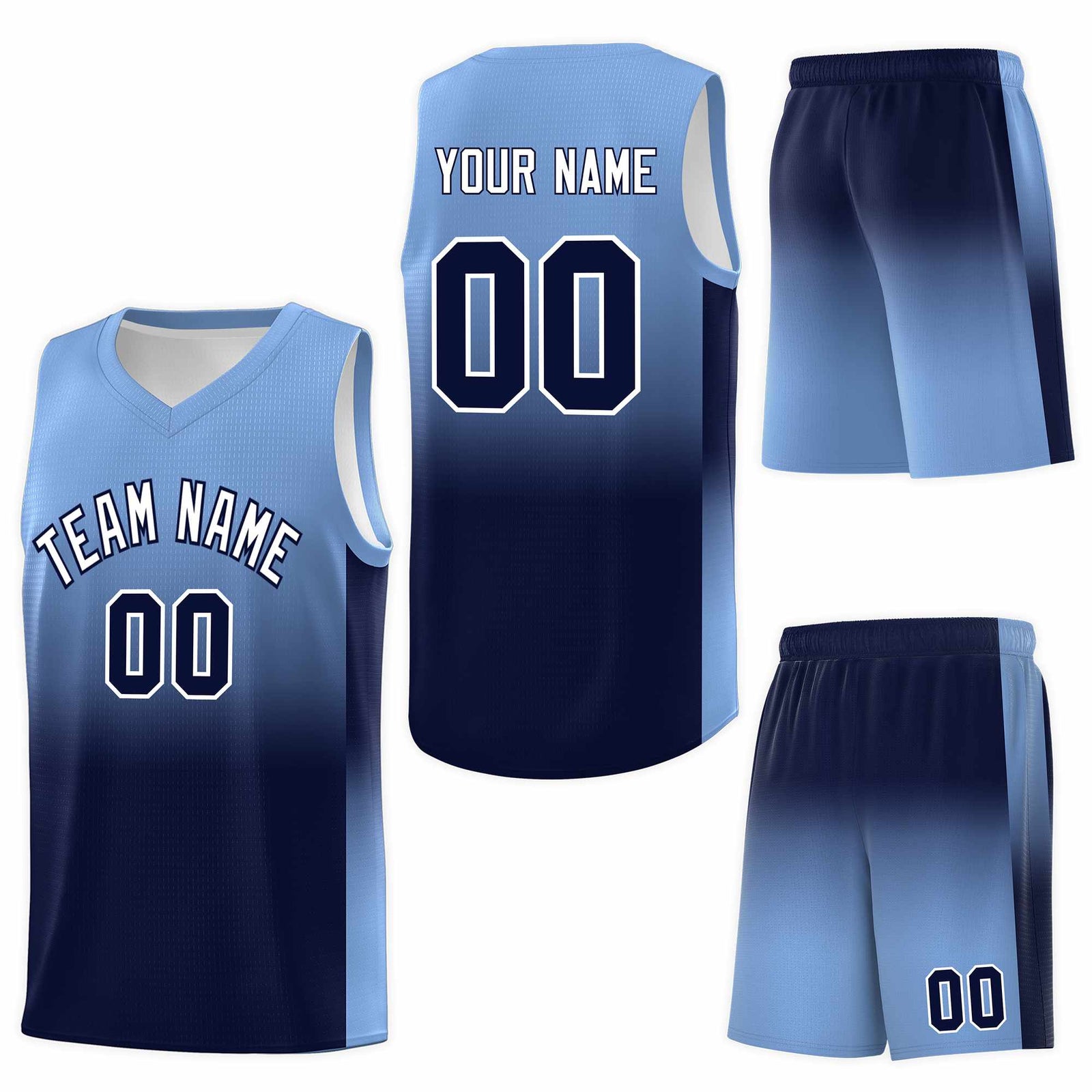 Custom Light Blue Navy Gradient Fashion Sets Sports Uniform Basketball Jersey