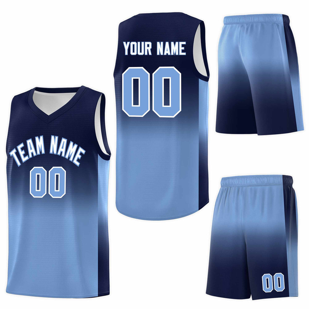 Custom Navy Light Blue Gradient Fashion Sets Sports Uniform Basketball Jersey