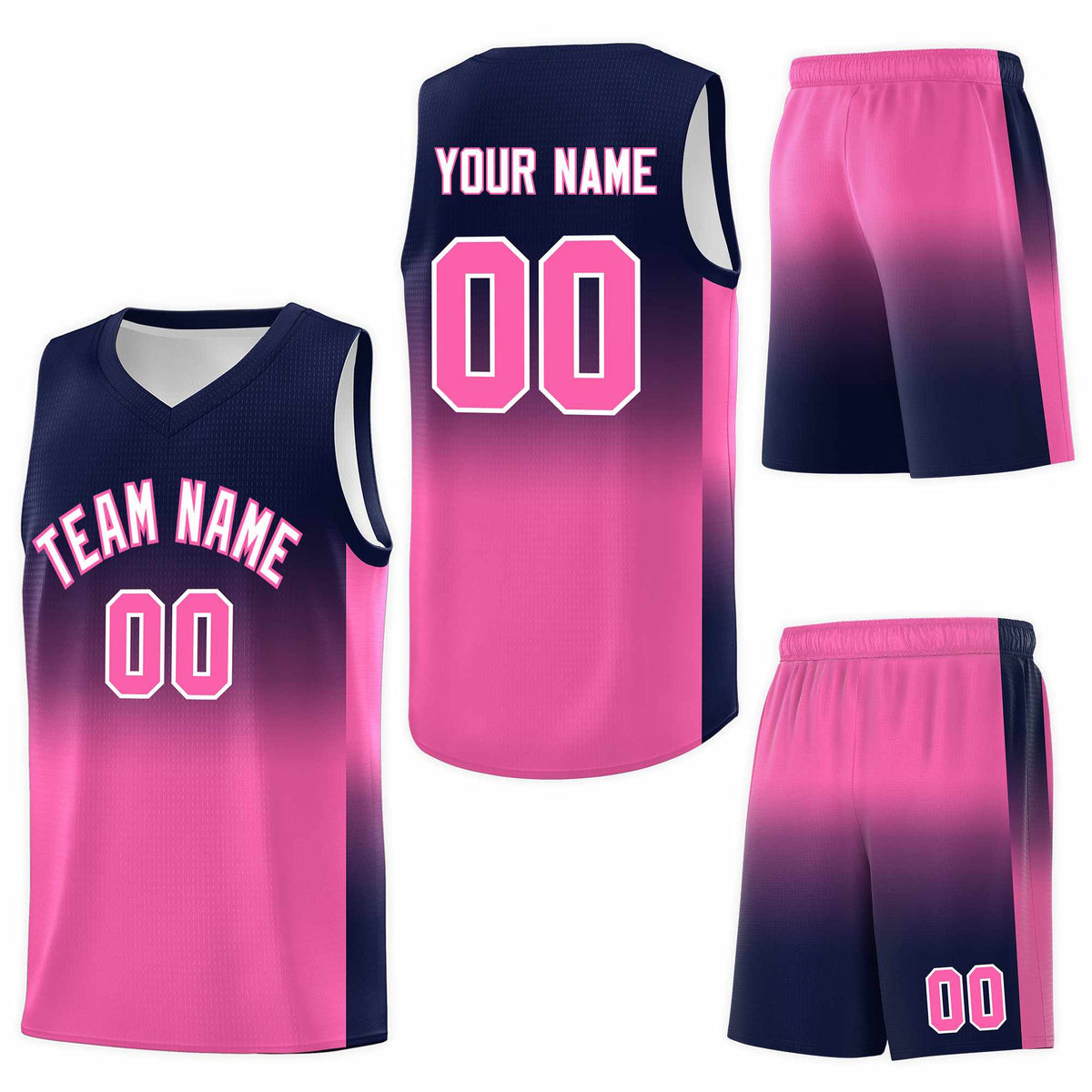 Custom Navy Pink Gradient Fashion Sets Sports Uniform Basketball Jersey