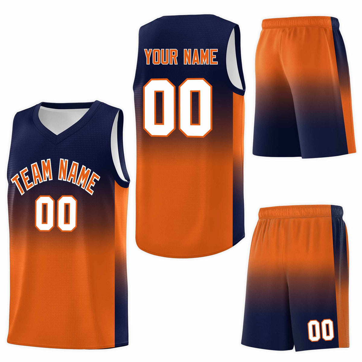 Custom Navy Orange Gradient Fashion Sets Sports Uniform Basketball Jersey