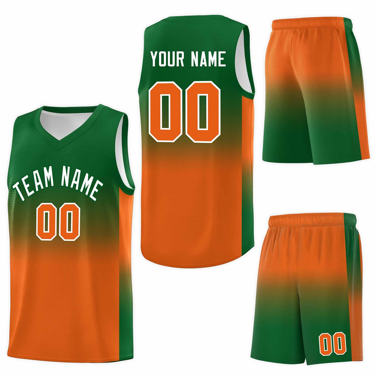 Custom Kelly Green Orange Gradient Fashion Sets Sports Uniform Basketball Jersey