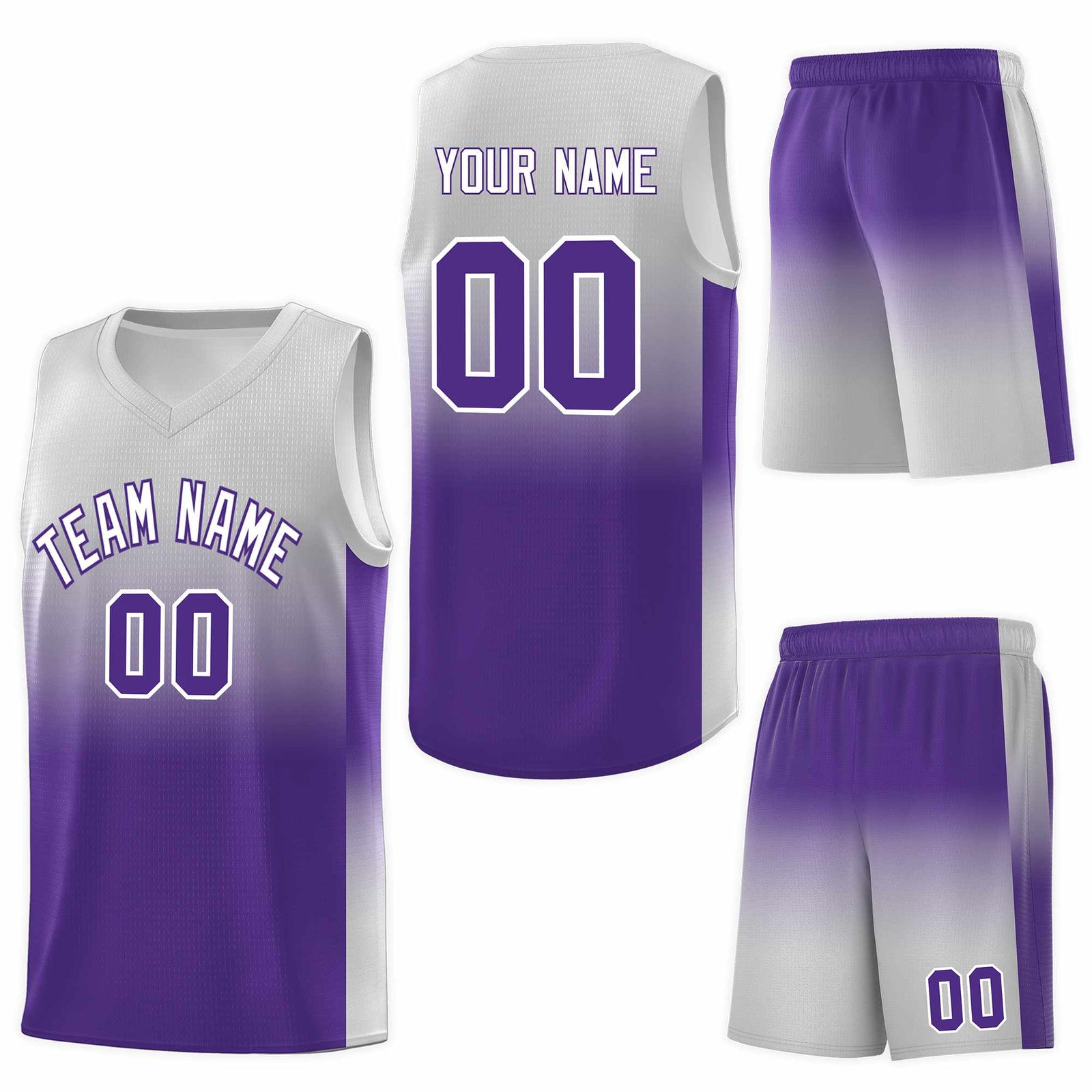 Custom Gray Purple Gradient Fashion Sets Sports Uniform Basketball Jersey