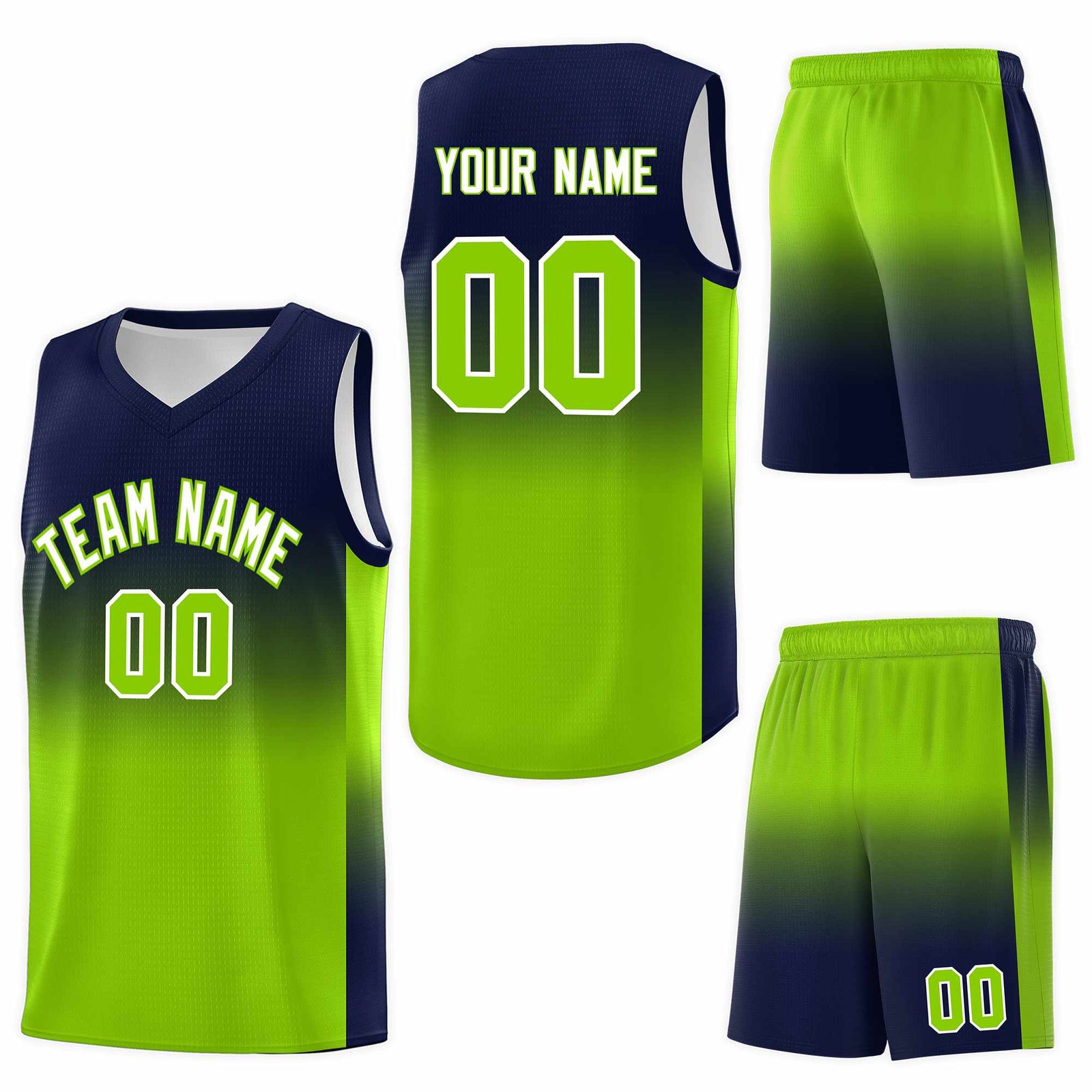 Custom Navy Neon Green Gradient Fashion Sets Sports Uniform Basketball Jersey