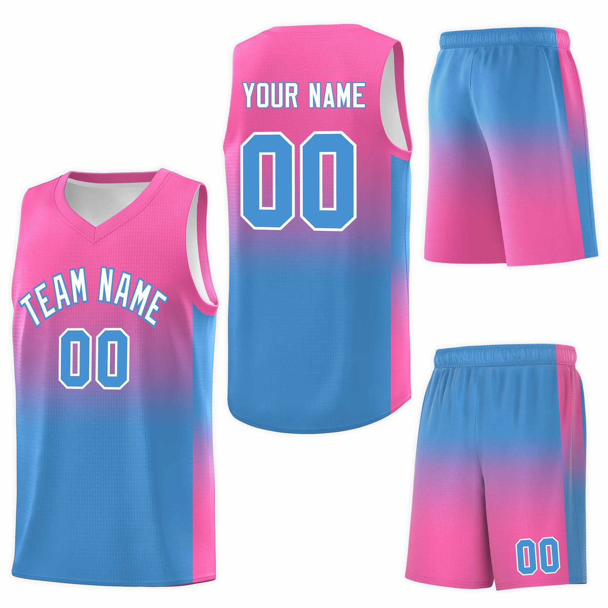 Custom Pink Powder Blue Gradient Fashion Sets Sports Uniform Basketball Jersey