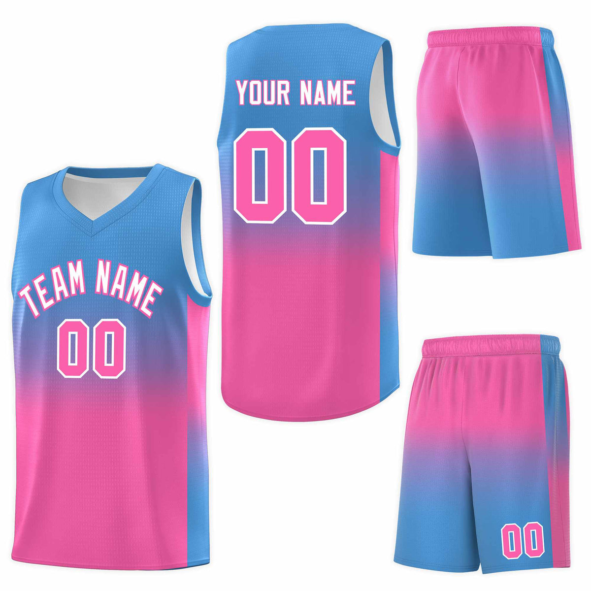 Custom Powder Blue Pink Gradient Fashion Sets Sports Uniform Basketball Jersey
