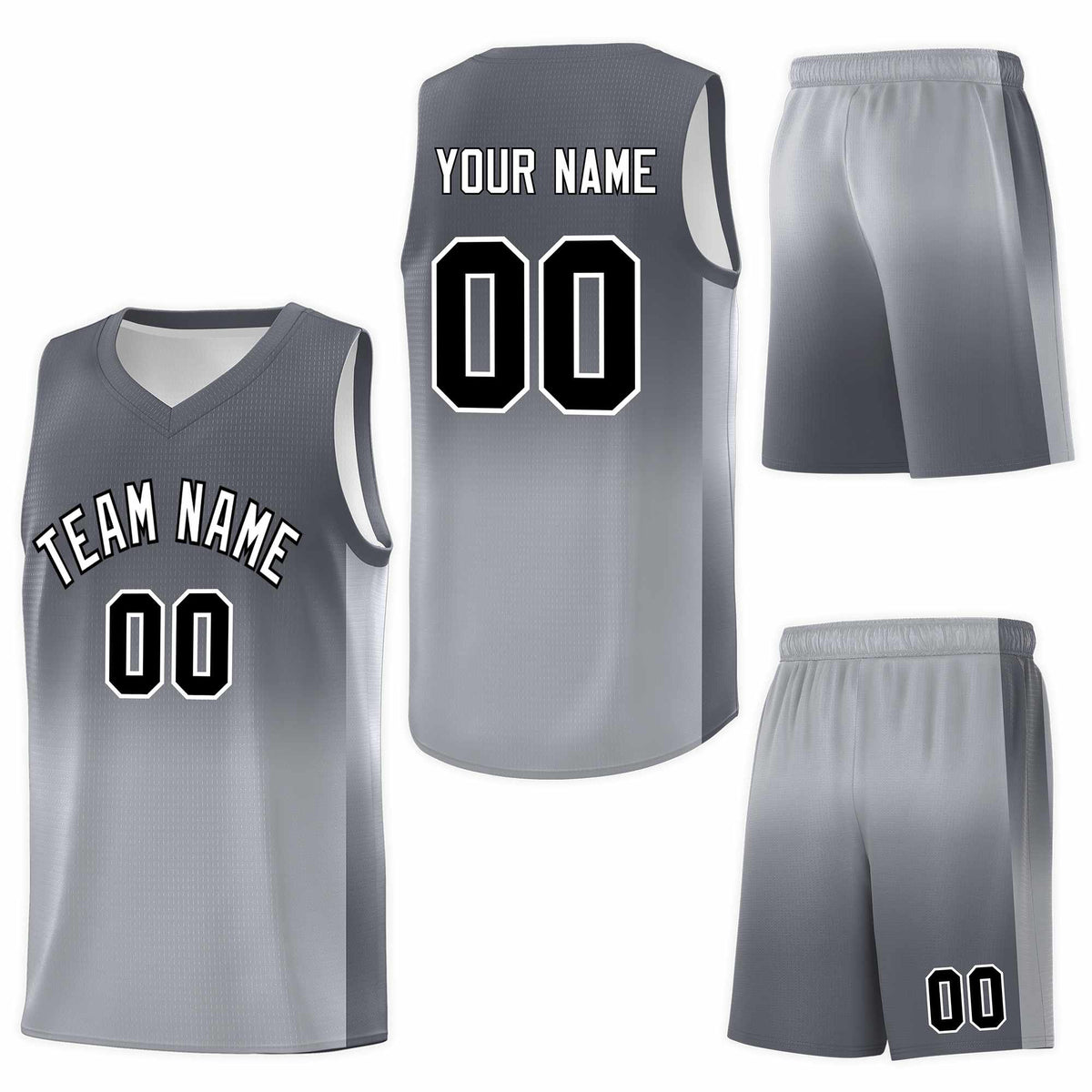 Custom Dark Gray Gray Gradient Fashion Sets Sports Uniform Basketball Jersey
