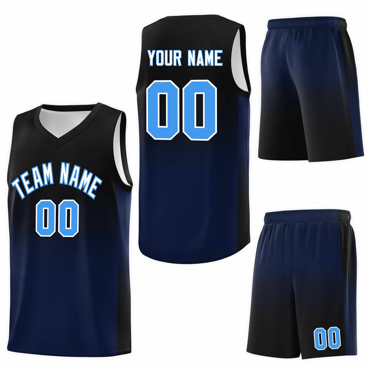 Custom Black Navy Gradient Fashion Sets Sports Uniform Basketball Jersey