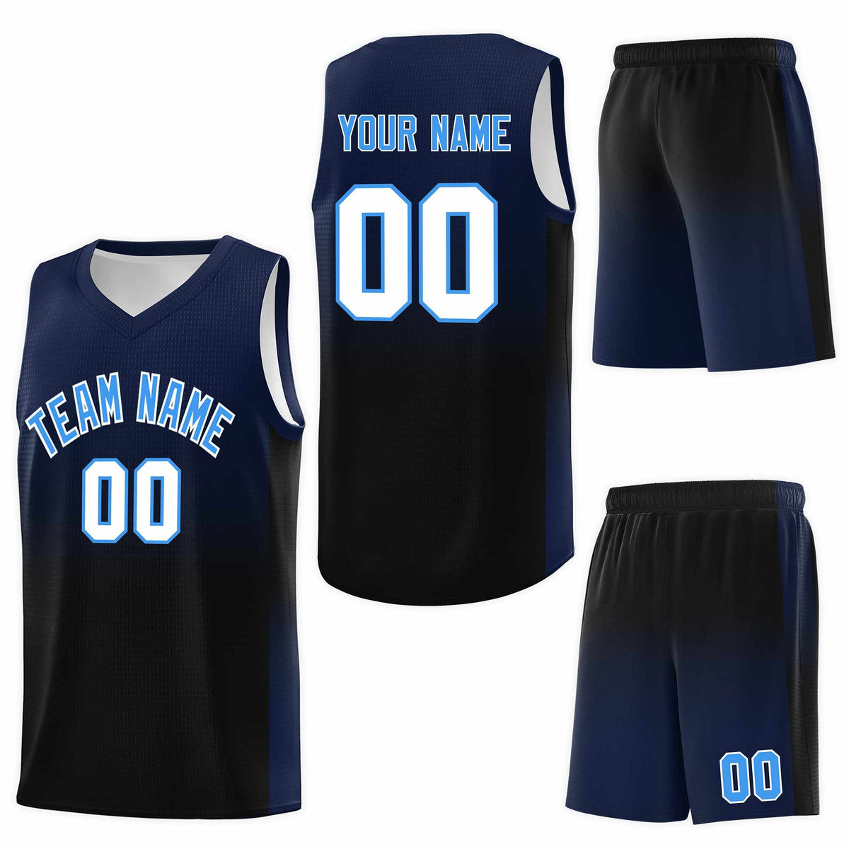 Custom Navy Black Gradient Fashion Sets Sports Uniform Basketball Jersey