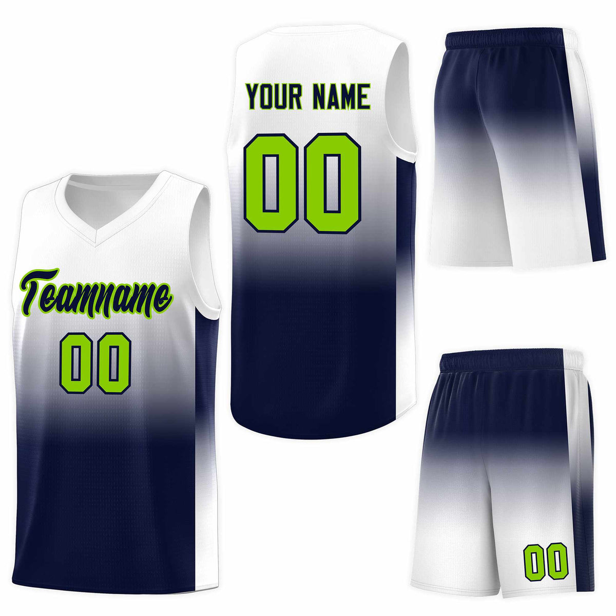 Custom White Navy Gradient Fashion Sets Sports Uniform Basketball Jersey
