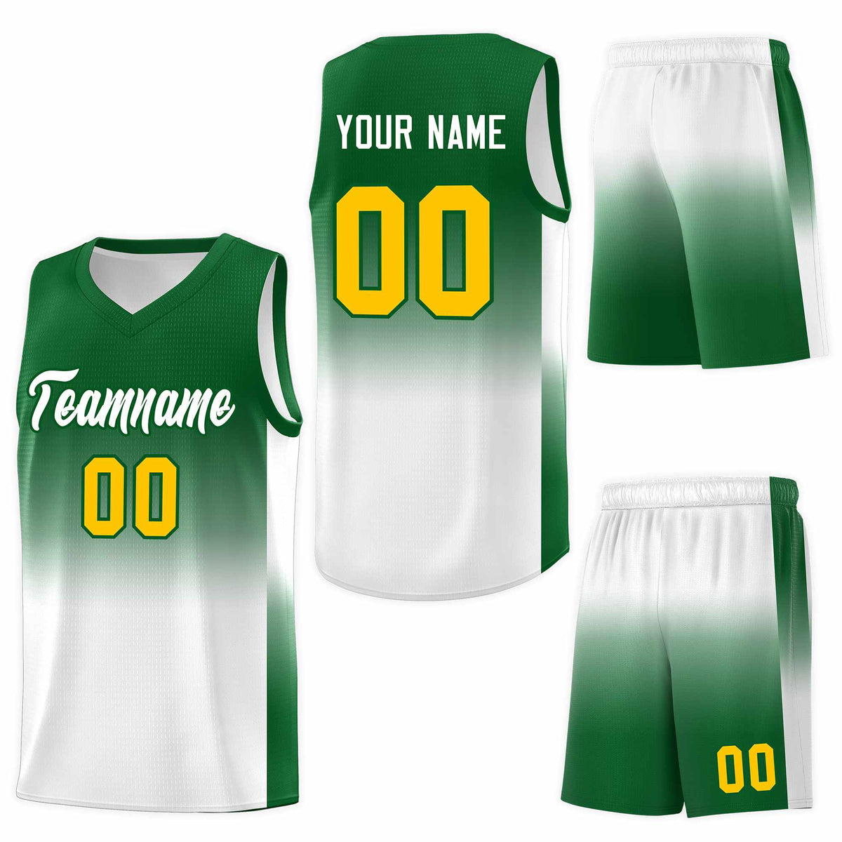 Custom Kelly Green White Gradient Fashion Sets Sports Uniform Basketball Jersey