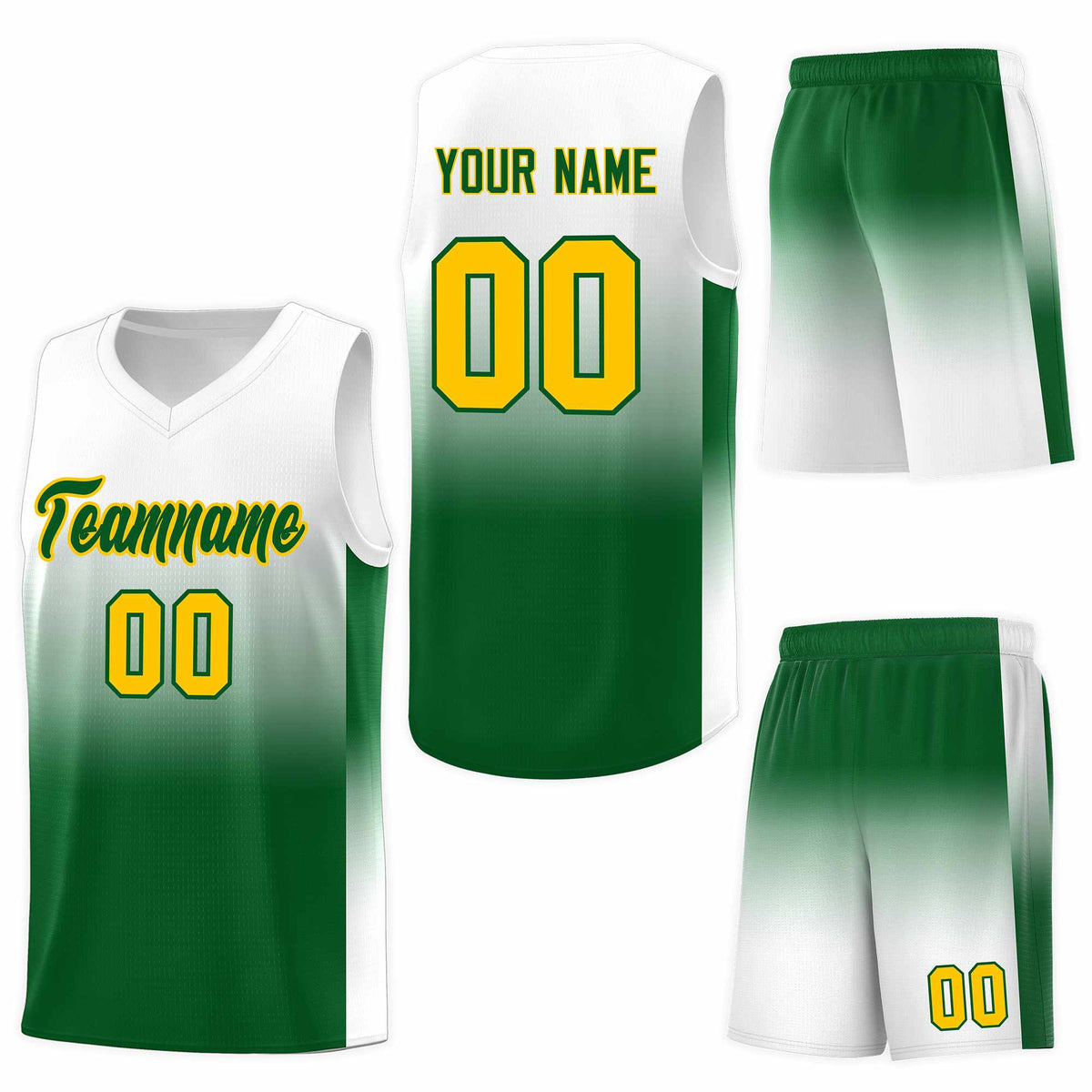 Custom White Kelly Green Gradient Fashion Sets Sports Uniform Basketball Jersey