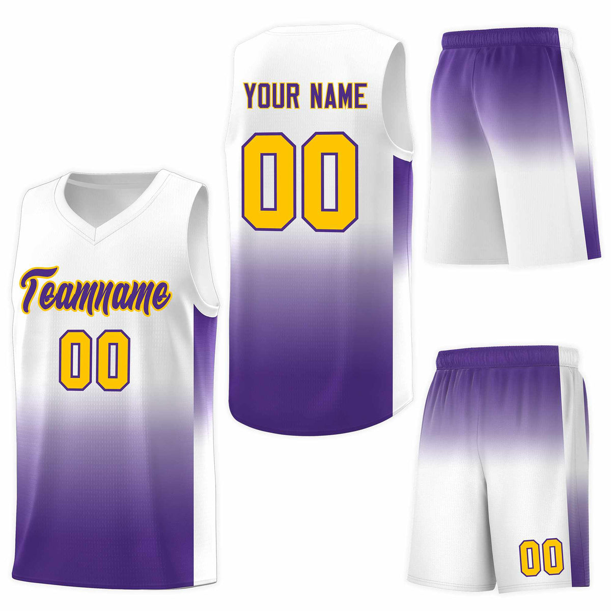 Custom White Purple Gradient Fashion Sets Sports Uniform Basketball Jersey