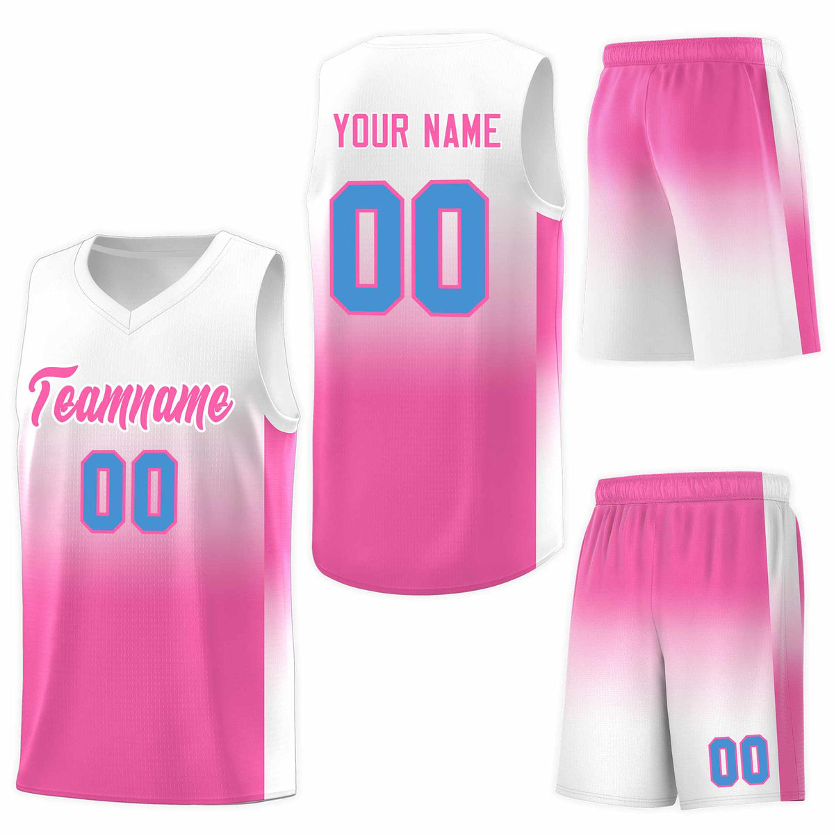 Custom White Pink Gradient Fashion Sets Sports Uniform Basketball Jersey