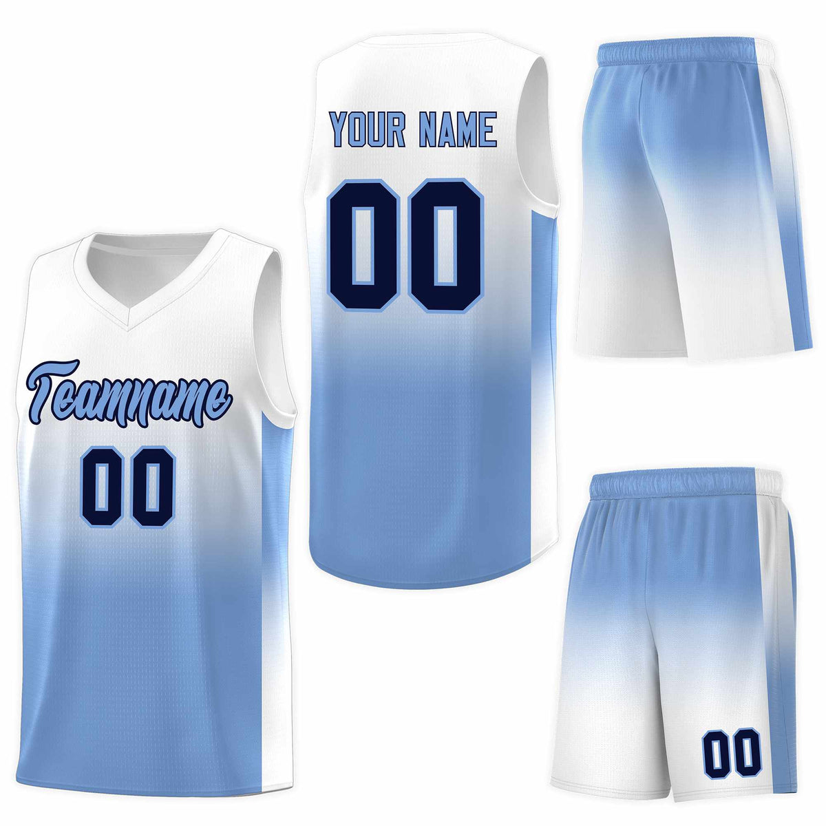 Custom White Light Blue Gradient Fashion Sets Sports Uniform Basketball Jersey