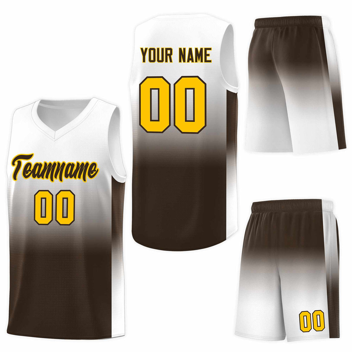 Custom White Brown Gradient Fashion Sets Sports Uniform Basketball Jersey
