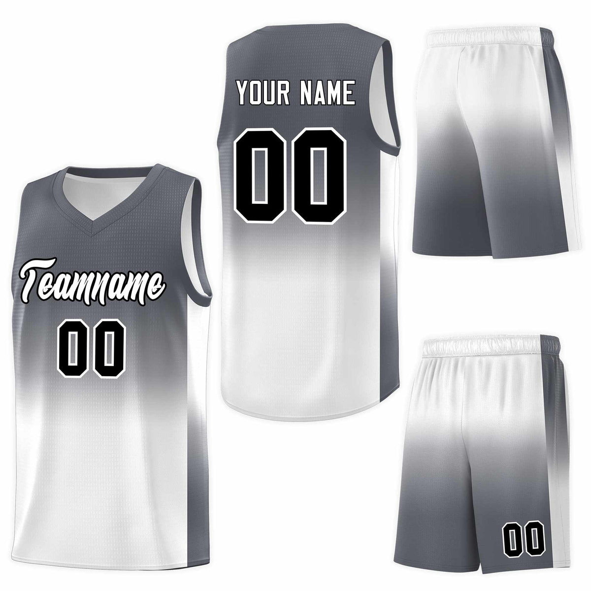 Custom Dark Gray White Gradient Fashion Sets Sports Uniform Basketball Jersey
