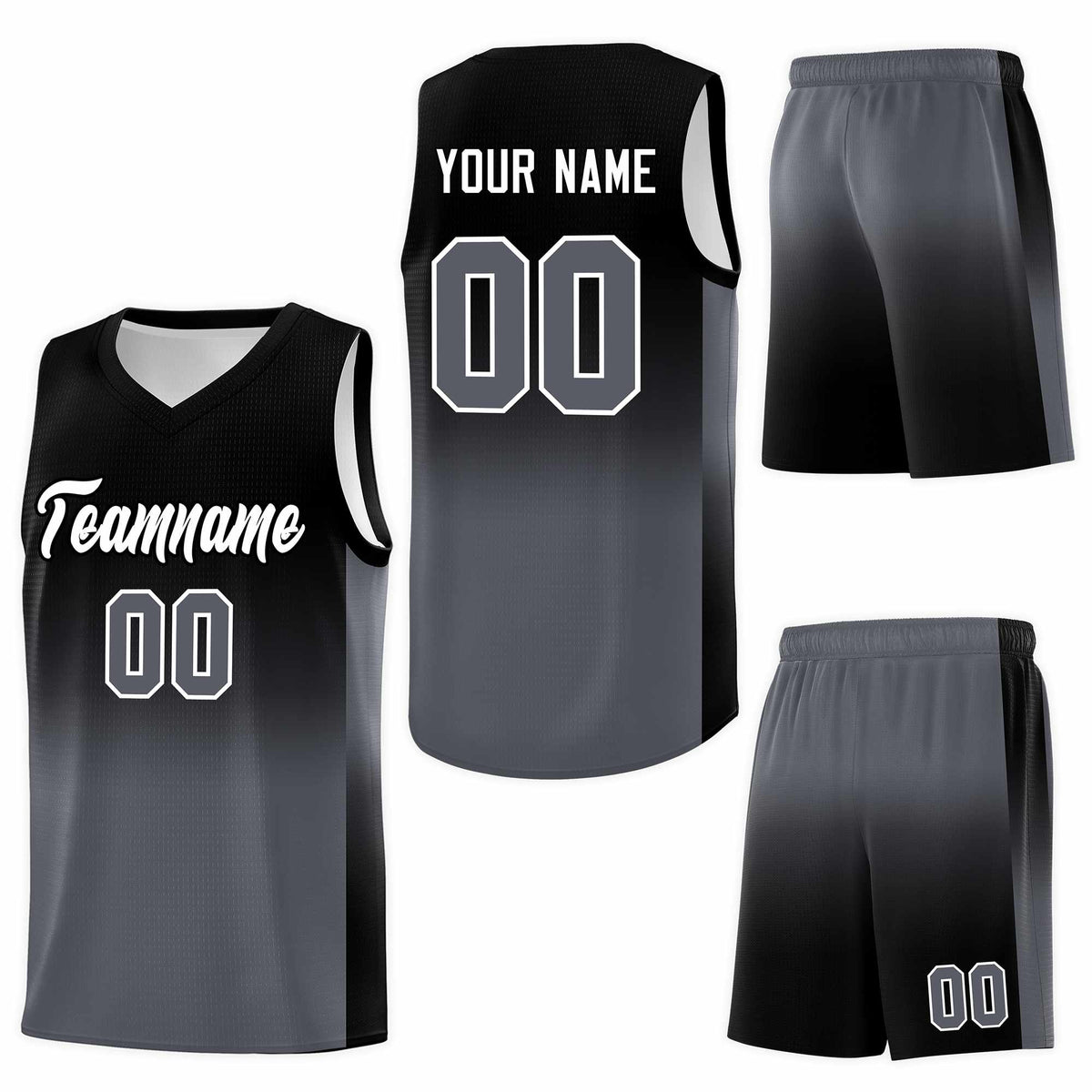 Custom Black Dark Gray Gradient Fashion Sets Sports Uniform Basketball Jersey