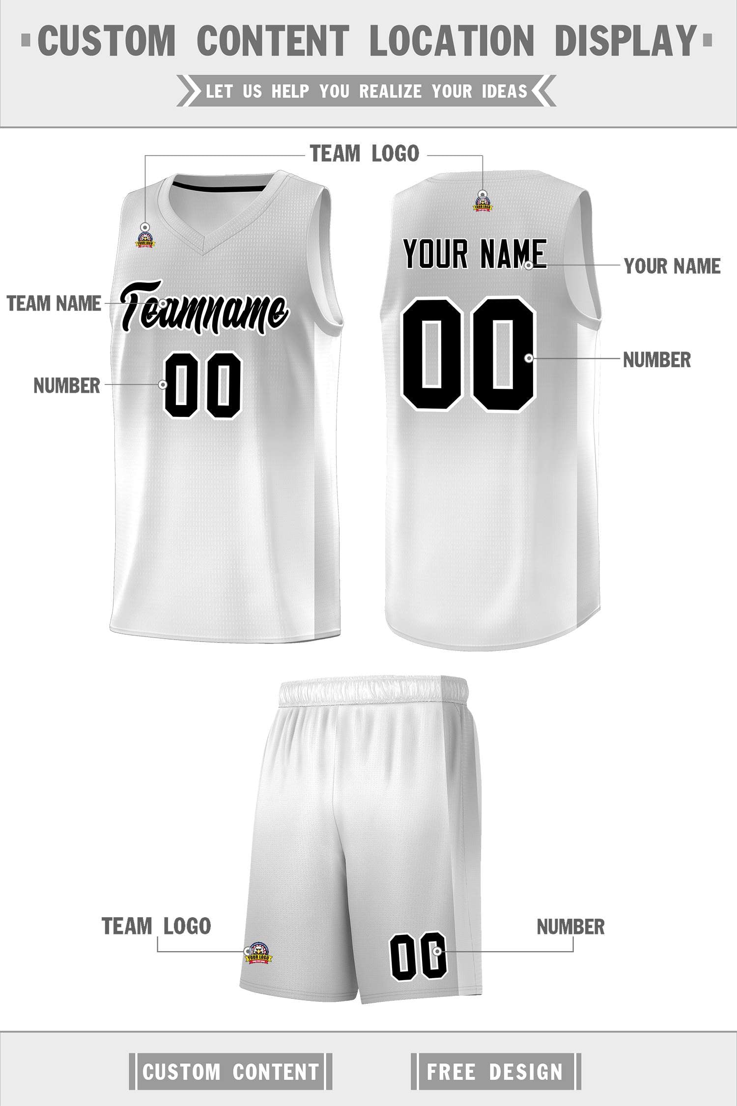 Custom Gray White Gradient Fashion Sets Sports Uniform Basketball Jersey
